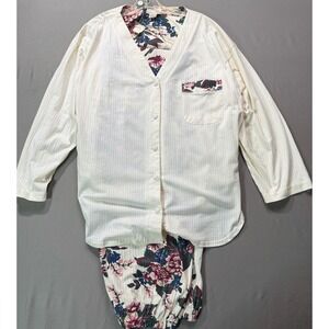 Solange‎ Pajama Set Women 18/20 Floral Print  Top Elastic Waist Lounge Deadstock